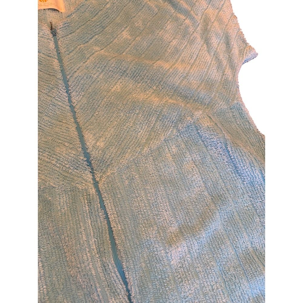 Stan Herman Lounger Robe Light Blue Chenille Terry Zip Front House Dress Ribbed - Picture 3 of 4